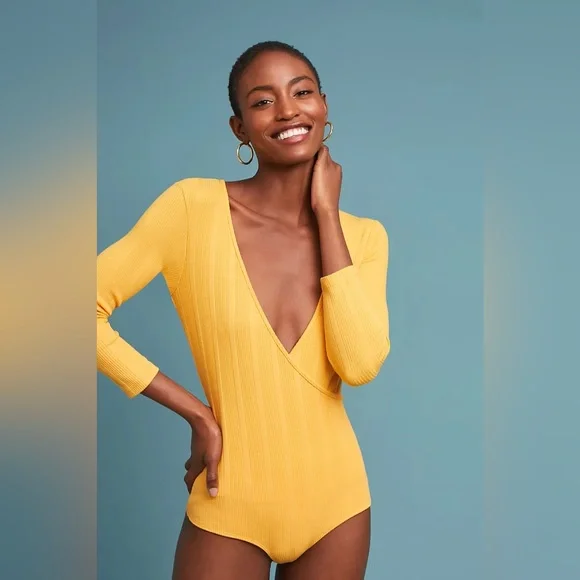 NWT Mara Hoffman Kaia Yellow Large V-Neck Bodysuit - Picture 3 of 6